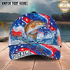 Maxcorners Fishing Patriotic Red White Blue Wave Personalized Name 3D Cap (12 Fish Species)