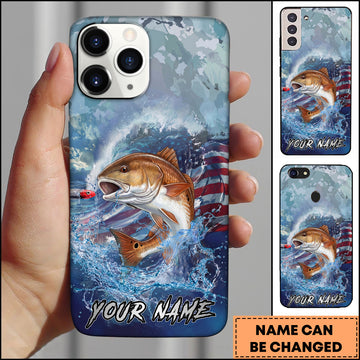 Maxcorners Redfish Fishing Ocean Wave Patriotic Camouflage Personalized Name Phone Case