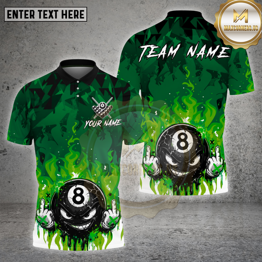 Maxcorners Billiards Blue Flame Angry 8 Ball Multicolor Options Personalized Name, Team Name 3D Shirt (4 Colors)