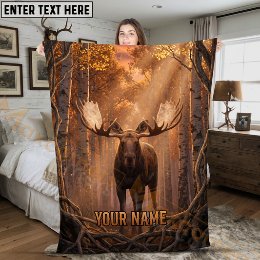 Maxcorners Moose in Autumn Woodland Personalized 3D Blanket
