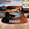 Maxcorners Fishing Bold Orange Black Fishing Scene with Dynamic Splash Personalized Name 3D Bucket Hat (13 Fish Species)