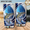Maxcorners Fishing Tumbler Blue Silver Swoosh Wave Design Personalized Name Tumbler (13 Species)