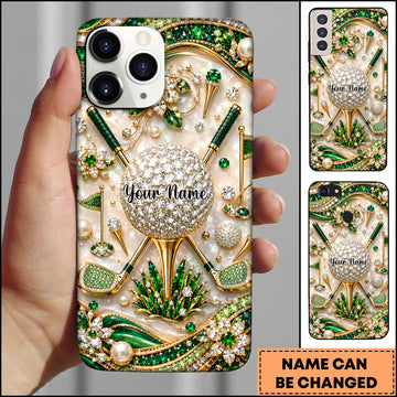 Maxcorners Golf Luxury 3D Rhinestone Club and Ball Motif Green Personalized Phone Case