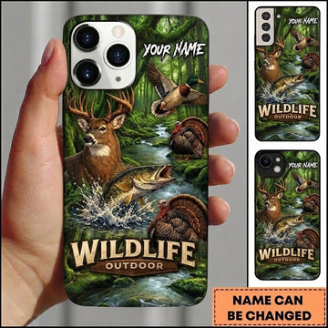 Maxcorners Hunting Wildlife Animals Vibrant Green Woodland Customized Name Phone Case