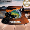 Maxcorners Fishing Bold Orange Black Fishing Scene with Dynamic Splash Personalized Name 3D Bucket Hat (13 Fish Species)