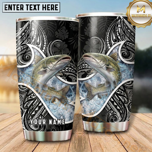Maxcorners Fishing Tumbler Black White Paisley Bandana Design Personalized Name Tumbler (13 Species)