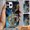 Maxcorners Fishing Blue Honeycomb Splash Art Personalized Name Phone Case (10 Fish Species)