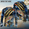 Maxcorners Fishing Honeycomb Water Personalized Name, Team Name Long Sleeve Shirt (9 Fish Species)