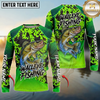 Maxcorners  Fishing Green Camo Scale Personalized Name, Team Name Long Sleeve Shirt (9 Fish Species)