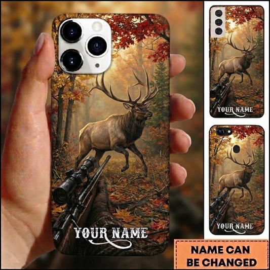 Maxcorners Hunting Elk Autumn Forest Pursuit Customized Name Phone Case