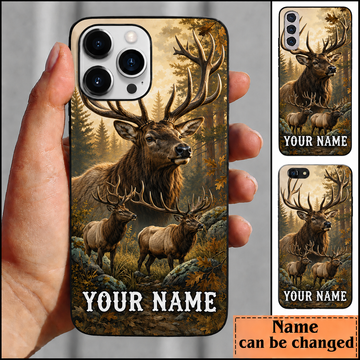 Maxcorners Hunting Majestic Elk Deer Wilderness Autumn Forest Customized Name Phone Case