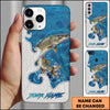 Maxcorners Fishing Ocean Blue Wave Scale Pattern Splash Personalized Name Phone Case (10 Fish Species)