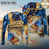 Maxcorners Fishing Blue Flame Personalized Name, Team Name Long Sleeve Shirt (9 Fish Species)