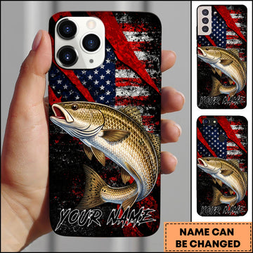 Maxcorners Fishing Trout American Flag Patriotic Grunge Personalized Name Phone Case