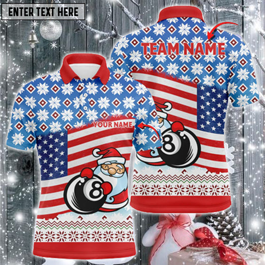 Maxcorners Personalized US Flag 8 Ball Pool With Santa Christmas Billiard 3D Shirt