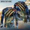 Maxcorners Fishing Honeycomb Water Personalized Name, Team Name Long Sleeve Shirt (9 Fish Species)