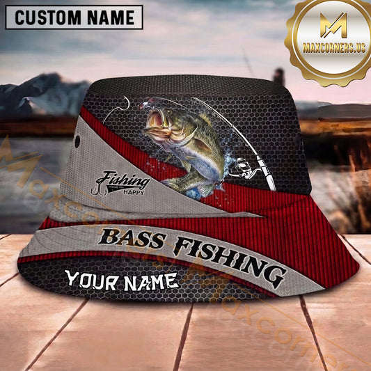 Maxcorners Fishing Red Black Honeycomb Angler Personalized 3D Bucket Hat (13 Fish Species)