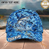Maxcorners Fishing Blue Honeycomb Water Splash Personalized Name 3D Cap (12 Fish Species)