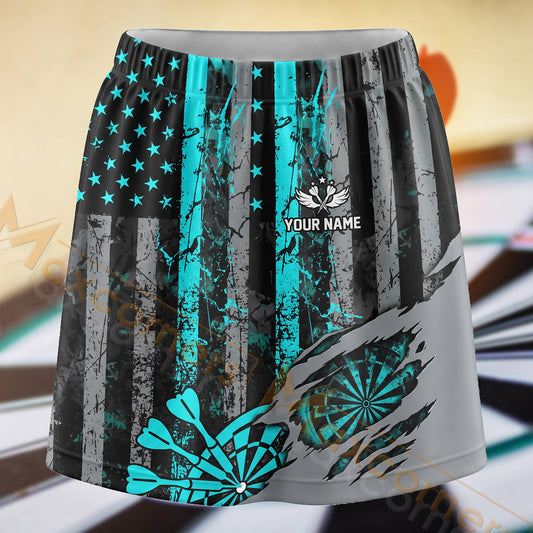 Maxcorners Darts Teal Black Vintage Flag Laurel Dartboard Personalized 3D Skort, Skirts With Shorts