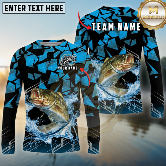 Maxcorners Fishing Geometric Camouflage Splash Art Personalized Name, Team Name Long Sleeve Shirt (9 Breeds)