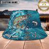 Maxcorners Fishing Aqua Camouflage Lace-Up Water Splash Personalized 3D Bucket Hat (13 Fish Species)