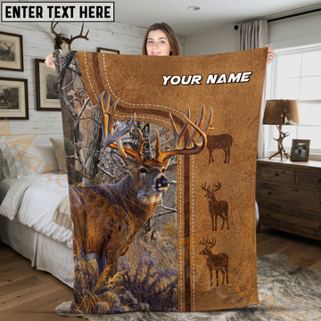 Maxcorners Rustic Leather Trophy Buck Wildlife Silhouette Personalized 3D Blanket