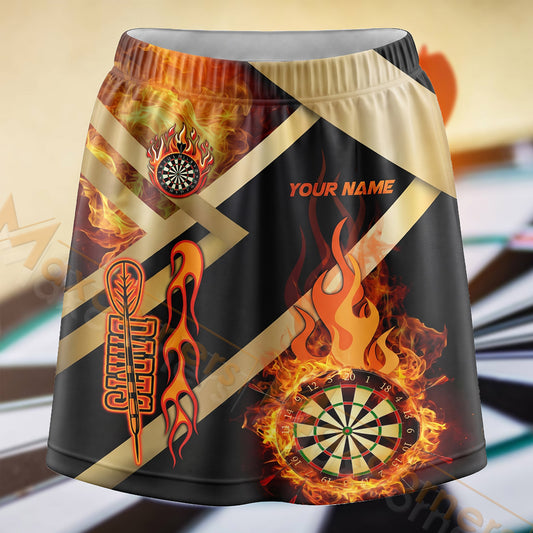 Maxcorners Darts Orange Flame Diagonal Dartboard Personalized 3D Skort, Skirts With Shorts
