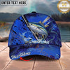 Maxcorners Fishing Blue Swirl Water Splash Personalized Name 3D Cap (12 Fish Species)