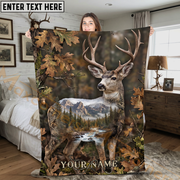 Maxcorners Double Exposure Deer Mountain River Wilderness Personalized 3D Blanket