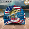 Maxcorners Fishing Distressed American Flag Water Splash Personalized Name 3D Cap (12 Fish Species)