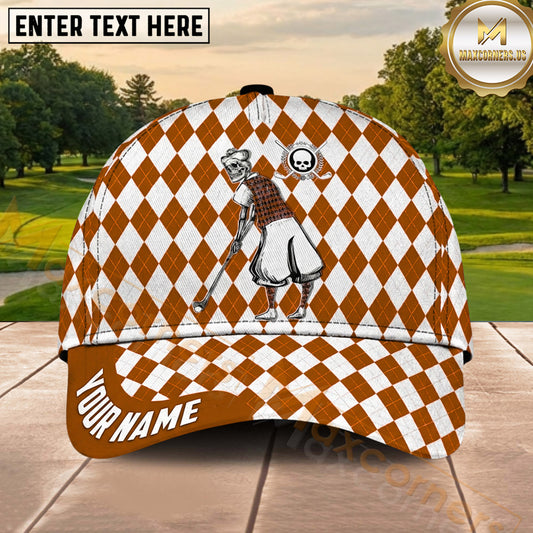 Maxcorners Golf Vintage Skeleton Golfer Argyle Pattern Personalized Name 3D Classic Cap