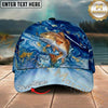 Maxcorners Fishing Ocean Marble Splash Personalized Name 3D Cap (12 Fish Species)