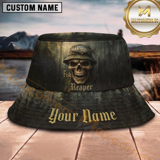 Maxcorners Fishing Dark Forest Skull Reaper Graphic Personalized 3D Bucket Hat