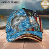 Maxcorners Fishing Ripped American Flag Boat Lure Personalized Name 3D Cap (12 Fish Species)