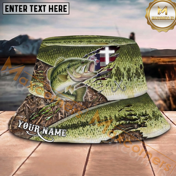 Maxcorners Fishing Camo Faith Hook Personalized Name 3D Bucket Hat (12 Fish Species)