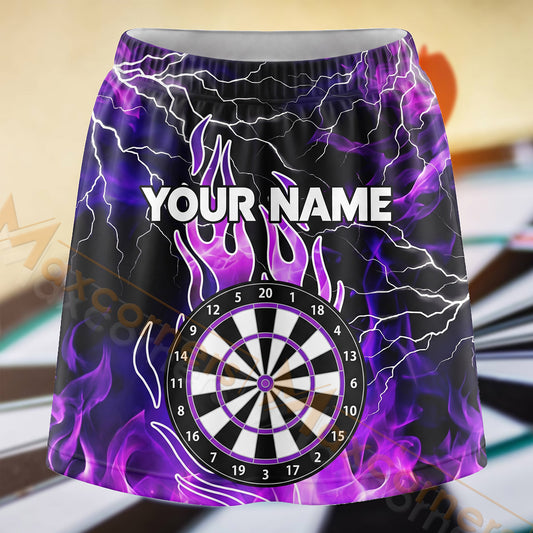 Maxcorners Darts Purple Lightning Electric Dartboard Personalized 3D Skort, Skirts With Shorts
