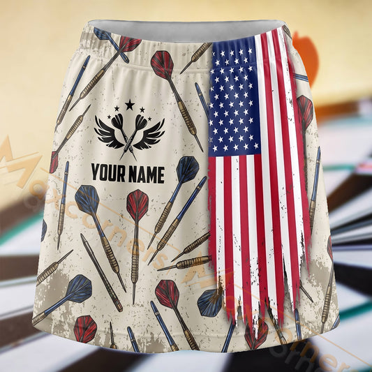 Maxcorners Darts Vintage American Flag Arrow Collage Dartboard Personalized 3D Skort, Skirts With Shorts