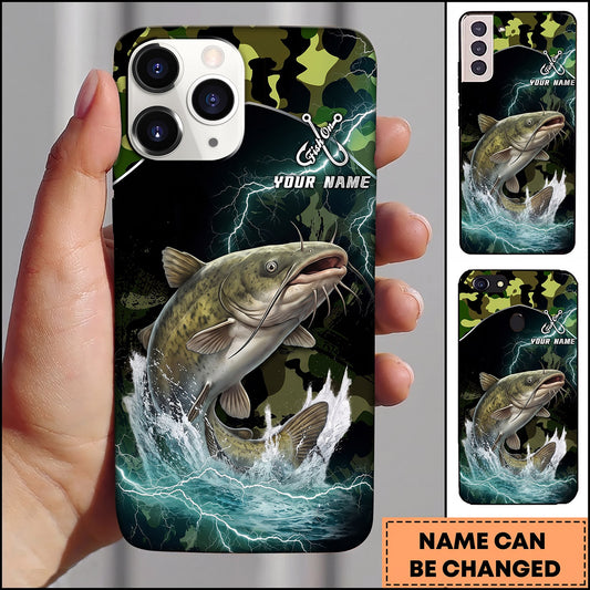 Maxcorners Green Camo Lightning Water Splash Personalized Name Phone Case (13 Fish Species)