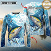 Maxcorners Fishing Blue Water Splash Personalized Name, Team Name 3D Long Sleeve Shirt ( 12 Fish Species)