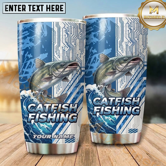 Maxcorners Fishing Tumbler Light Blue Tech Circuit Design Personalized Name Tumbler (13 Species)