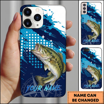 Maxcorners Fishing Blue Ocean Compass Star Pop Art Personalized Name Phone Case (10 Fish Species)