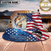 Maxcorners Fishing Patriotic American Flag Fishing with Bold Splash Personalized Name 3D Bucket Hat (13 Fish Species)
