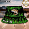 Maxcorners Fishing Green Lightning Fishing Scene with Bold Effect Personalized Name 3D Bucket Hat (13 Fish Species)
