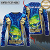 Maxcorners Fishing Blue Gold Tournament Multicolor Options Personalized Name, Team Name 3D Long Sleeve Shirt ( 12 Fish Species)