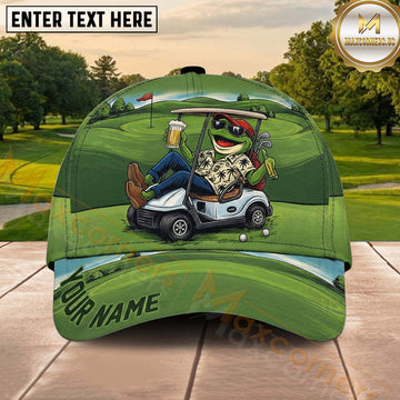 Maxcorners Golf Cool Frog Golf Cart Personalized Name 3D Classic Cap