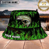 Maxcorners Fishing Green Lightning Fishing Scene with Bold Effect Personalized Name 3D Bucket Hat (13 Fish Species)