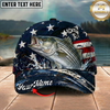 Maxcorners Fishing Patriotic USA Flag Water Splash Personalized 3D Cap (12 Fish Species)