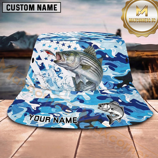Maxcorners Fishing Epic Skull Fisherman Sunset Fishing Scene Personalized Name 3D Bucket Hat (13 Fish Species)