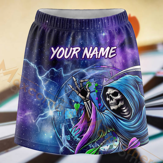 Maxcorners Darts Purple Lightning Grim Reaper Dartboard Personalized 3D Skort, Skirts With Shorts