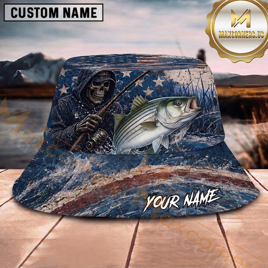 Maxcorners Fishing Dark Lightning Fishing Illustration with Dramatic Effect Personalized Name 3D Bucket Hat (13 Fish Species)